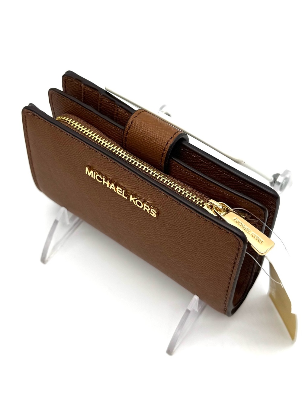 Michael Kors Medium Bifold Zip Chain Wallet Luggage - Picture 5 of 8